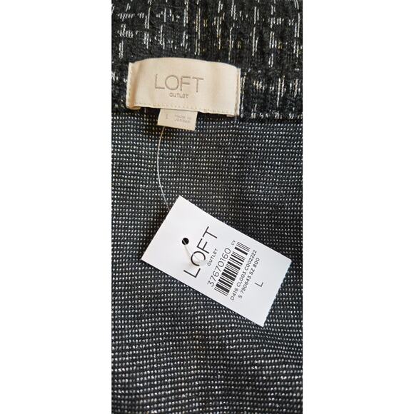 Loft Large Dress Sheath Midi Short Sleeve Black Silver Thread NWT - Picture 5 of 6